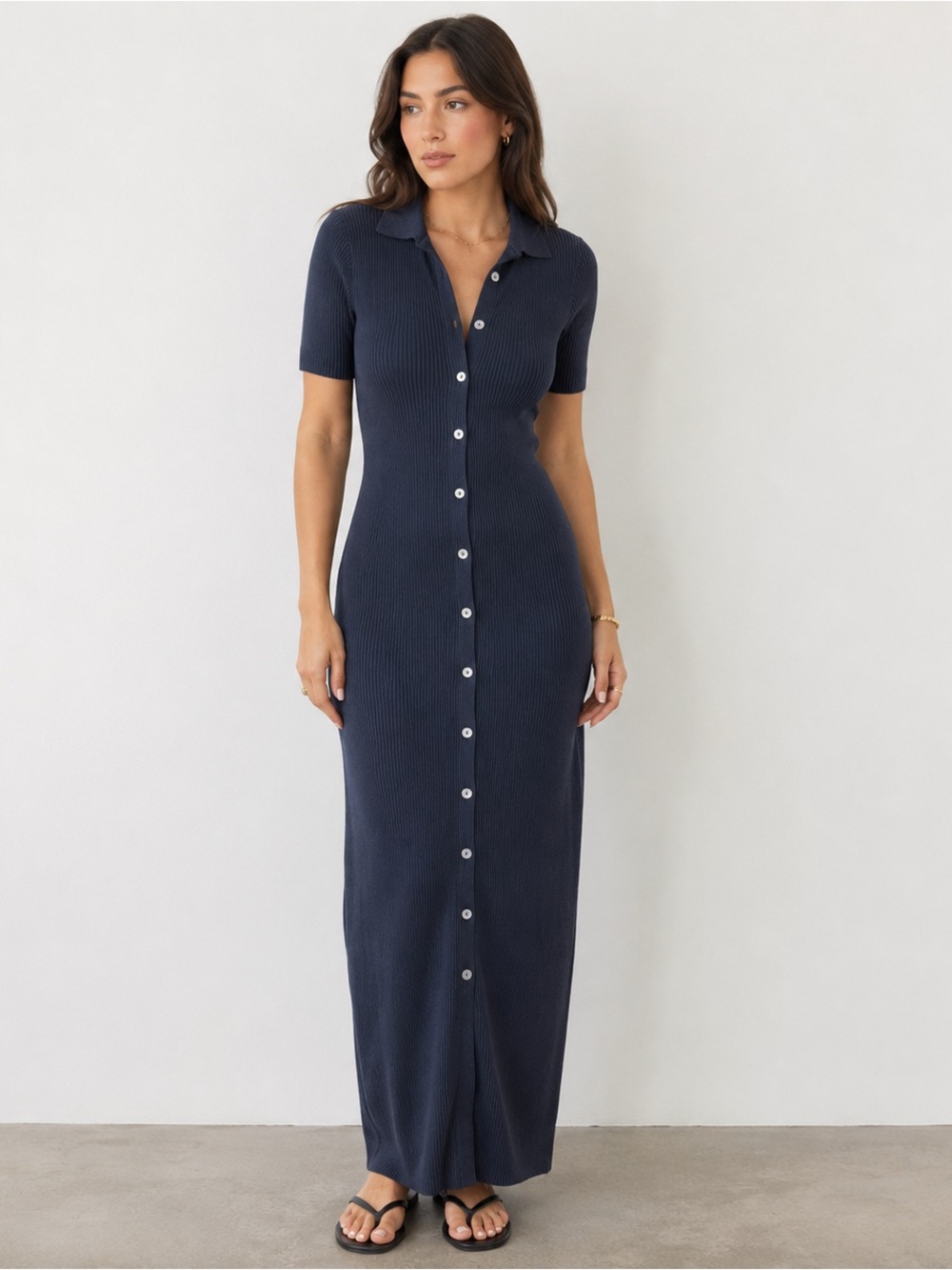 NWT Zara Ribbed Button Front Maxi Dress Black Large 100% Cotton